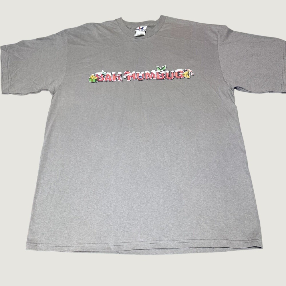 Vintage 90s Bah Humbug T-Shirt Size XL Christmas Holiday Grey USA Made Tee Jays